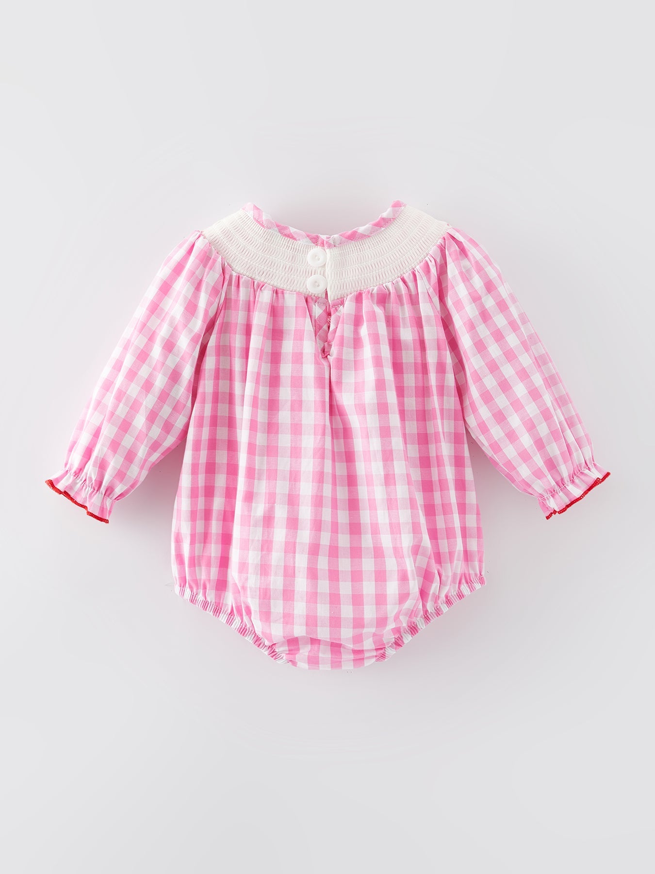 Rihanna Heart Bow Smocking Embroidered Pink Romper