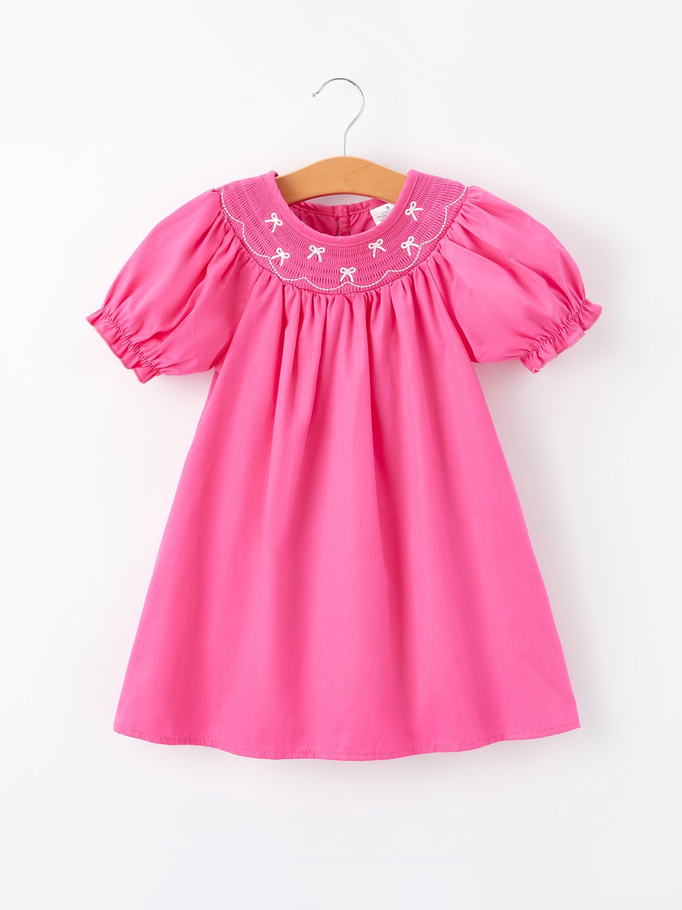 Silvia Girls Bow Smocking Embroidery Hot Pink Dress