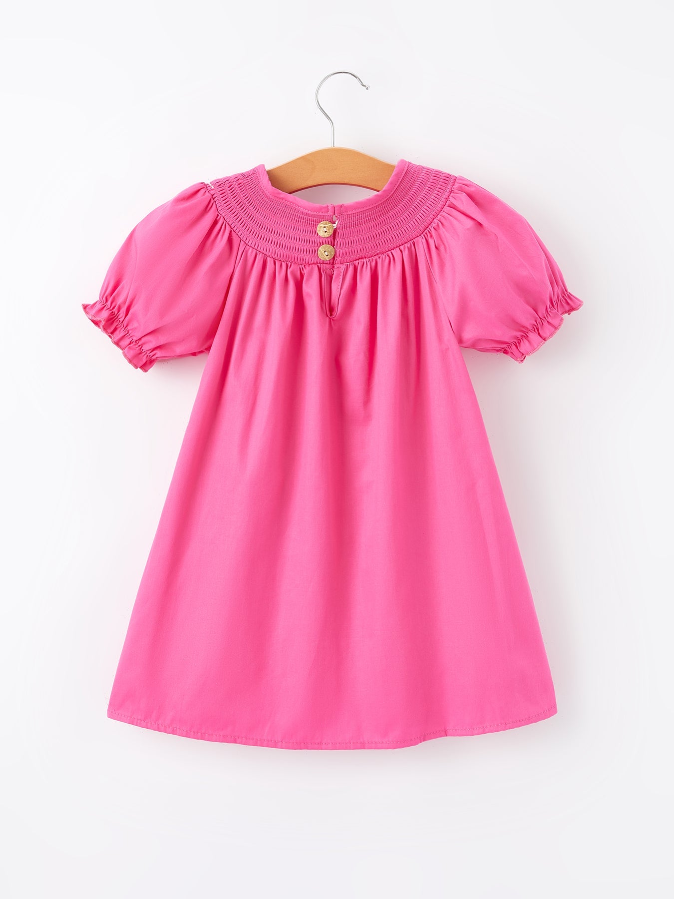 Silvia Girls Bow Smocking Embroidery Hot Pink Dress