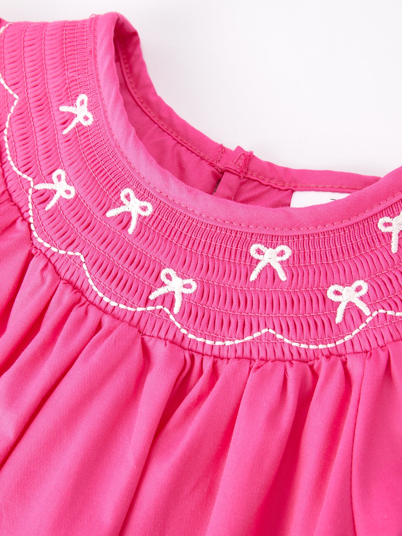 Silvia Girls Bow Smocking Embroidery Hot Pink Dress