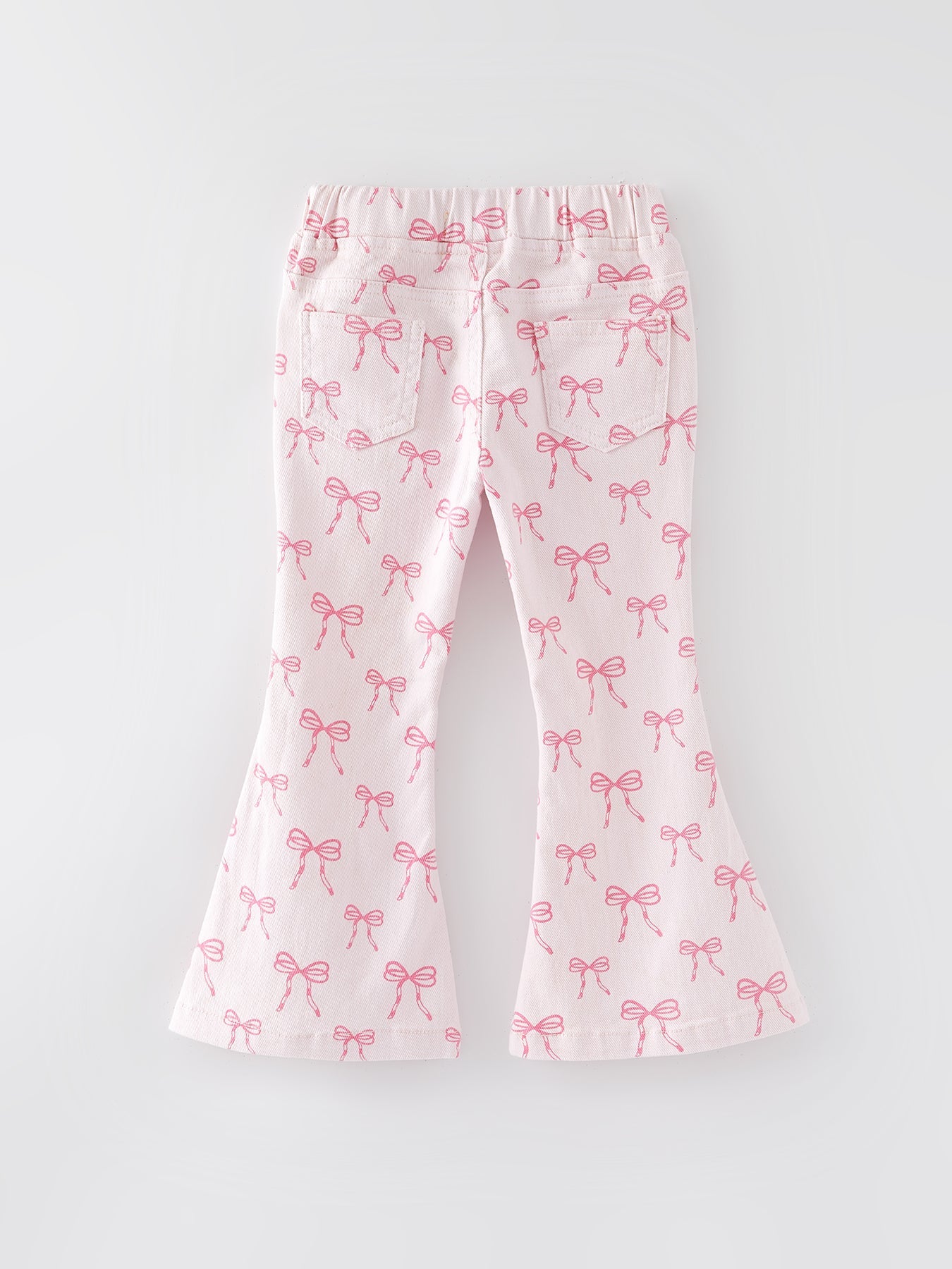 Kayla Girls Pink Bow Print Elastic Flared Jeans Denim pant