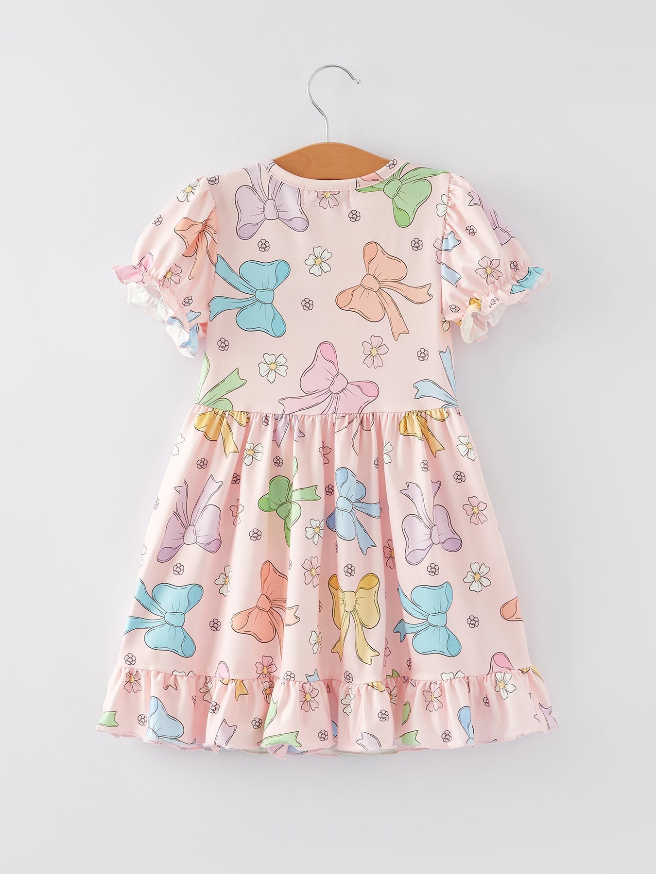 Delcia Colorful Bow Print Ruffles Girls Dress
