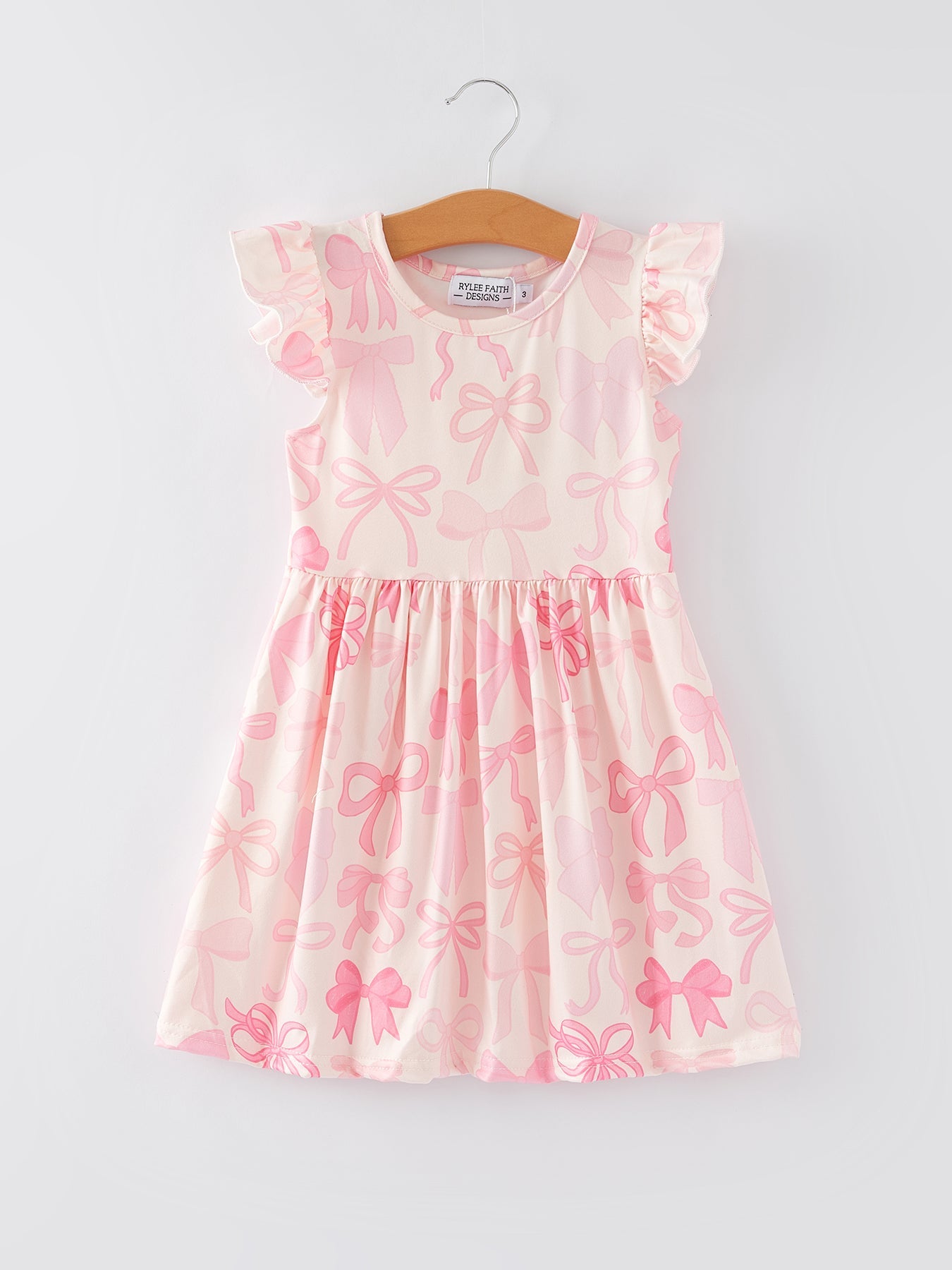 Kimmie Bow Print Flying Sleeve Girls Dress