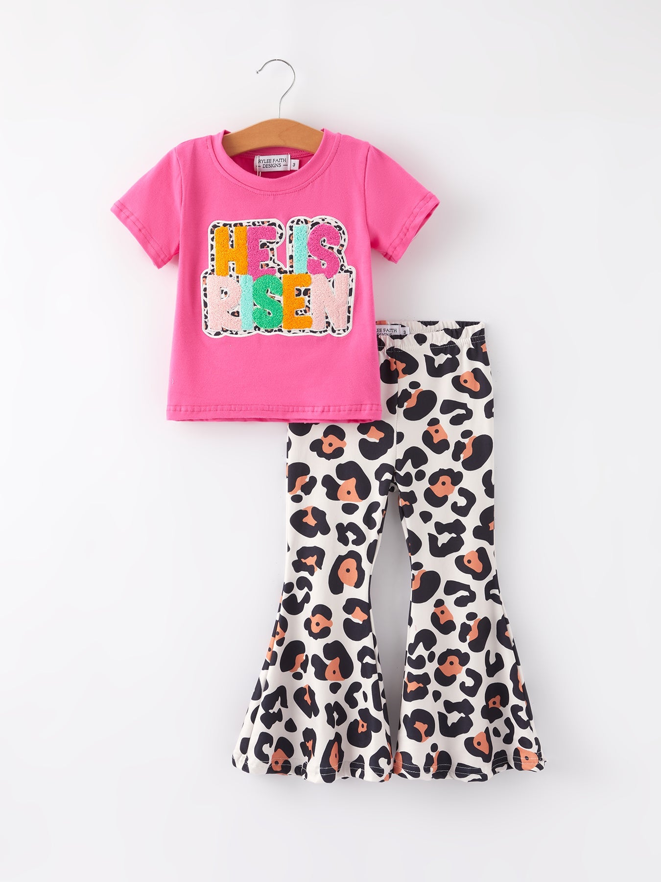 Bella "HE IS RISEN" Applique Leopard Print Girls Set
