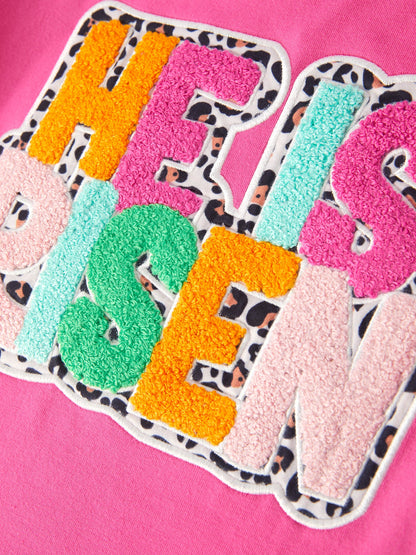 Bella "HE IS RISEN" Applique Leopard Print Girls Set