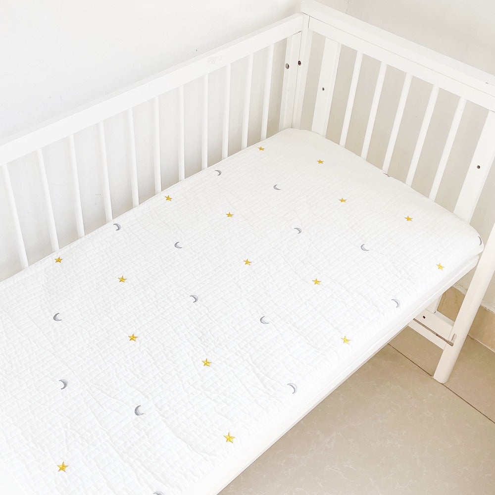 Baby fitted sheet pure cotton plus cotton quilted embroidered