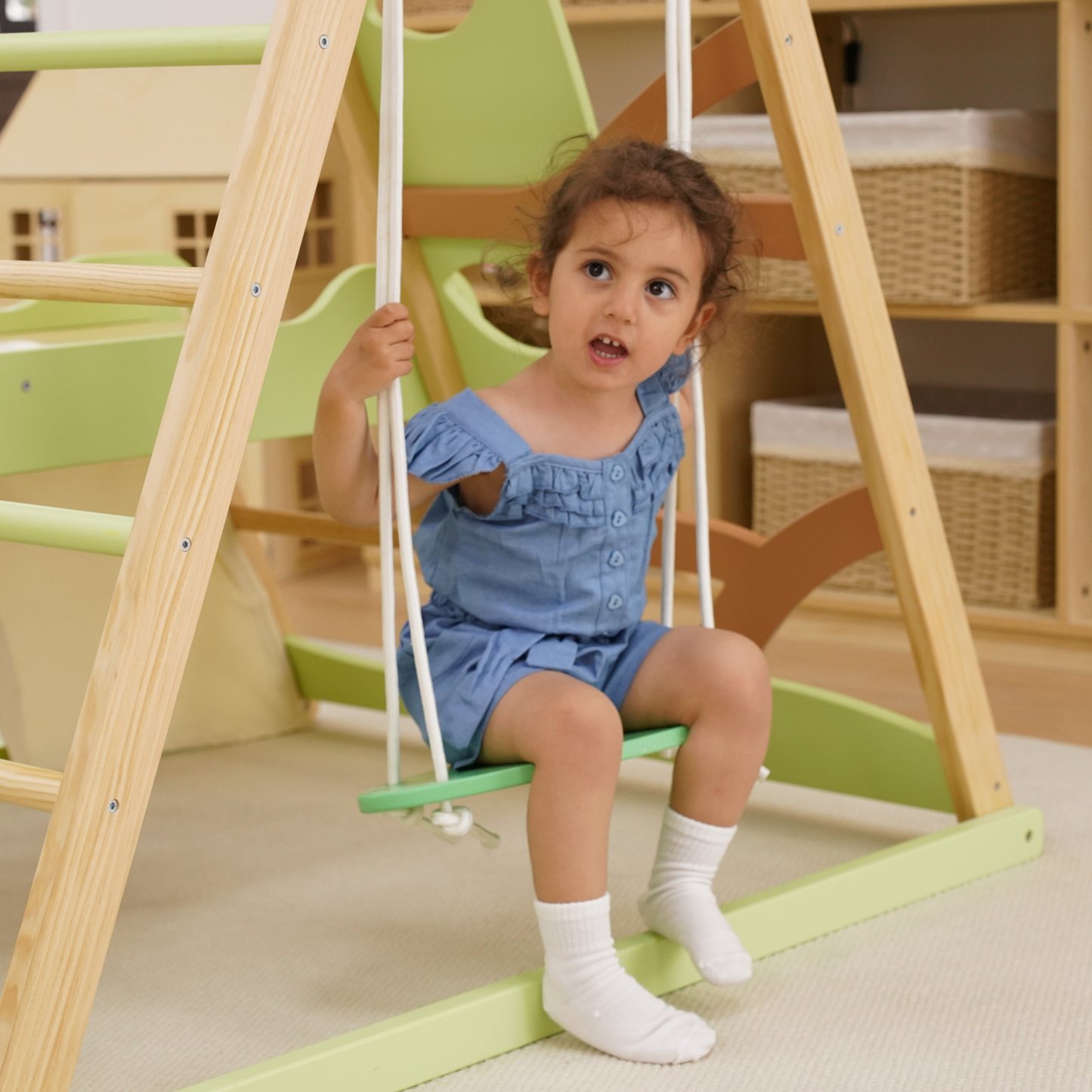 Wooden Jungle Gym Climber – Montessori Toddler Playset with Slide
