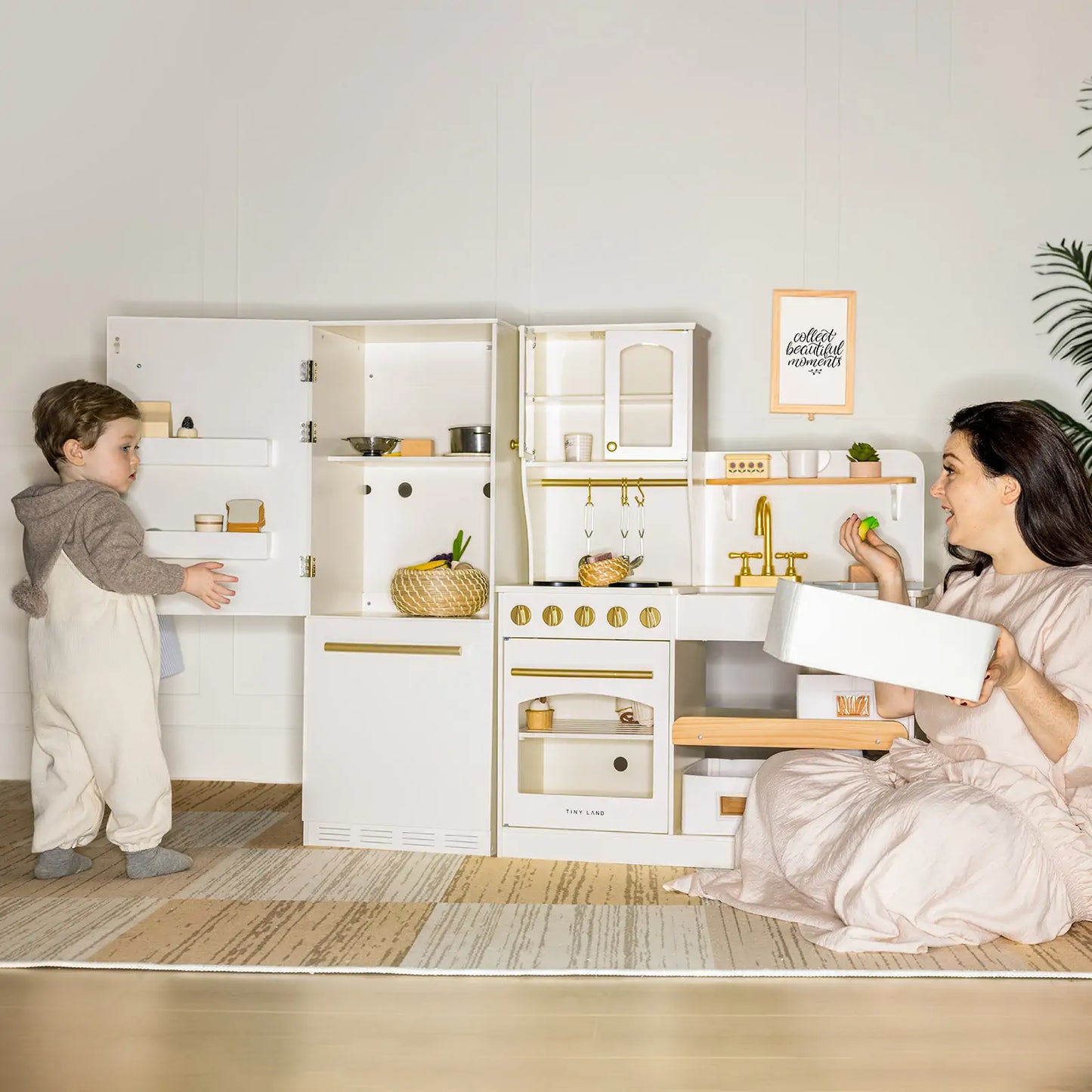Play Kitchen Accessories – Play Kitchen Fridge: Wooden Cabinet Refrigerator for Kids