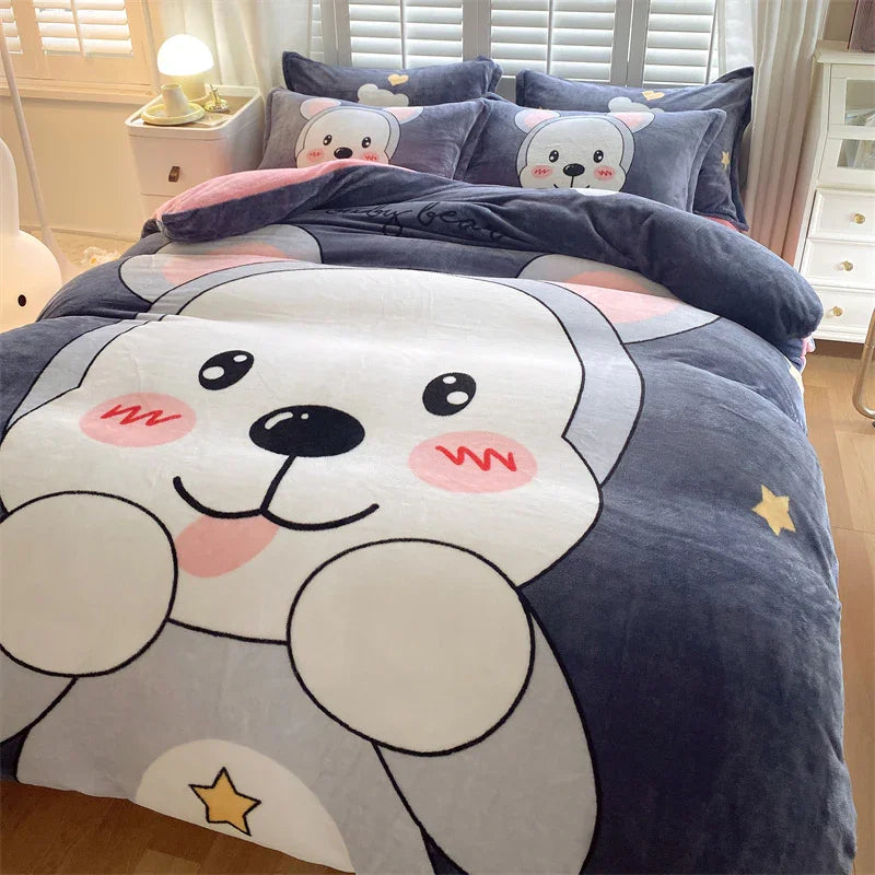 Cute Cartoon Milk Velvet Bedding Set Of Four Bedding - GuGuTon baby store - Baby Fashion - Toddlers Outfits - Babies Outfits - Toddler Clothes - Kids Clothing - Newborn Clothes - Newborn Wear - Kids Wear - Trending Clothes - Trending Outfits - Fall Fashion - Winter Fashion - Girls Clothes - Boys Clothes - Babies Wear - Kids Accessories - KidsWear - Summer Clothes - Summer Fashion - Summer Trend - Falls Sweaters - Tops - Bottom - Jeans - Blouse - Dresses - Newborn Dresses - Toys
