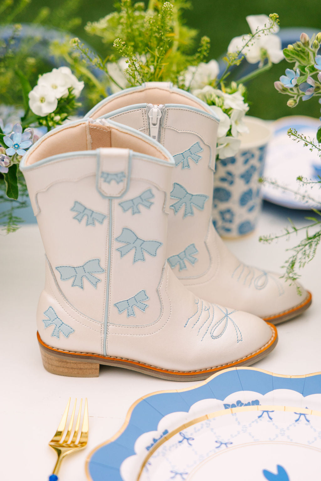 Gina Cowgirl Baby Blue Bow Boots