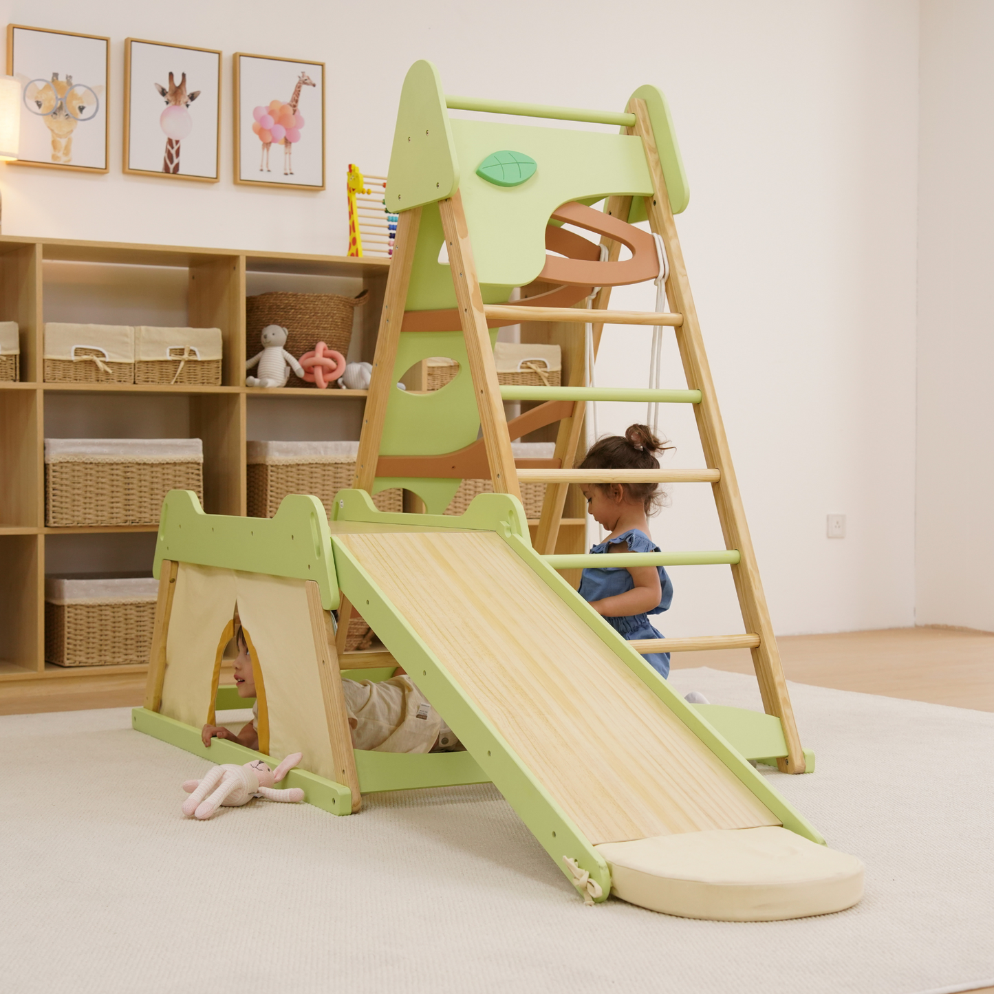 Wooden Jungle Gym Climber – Montessori Toddler Playset with Slide