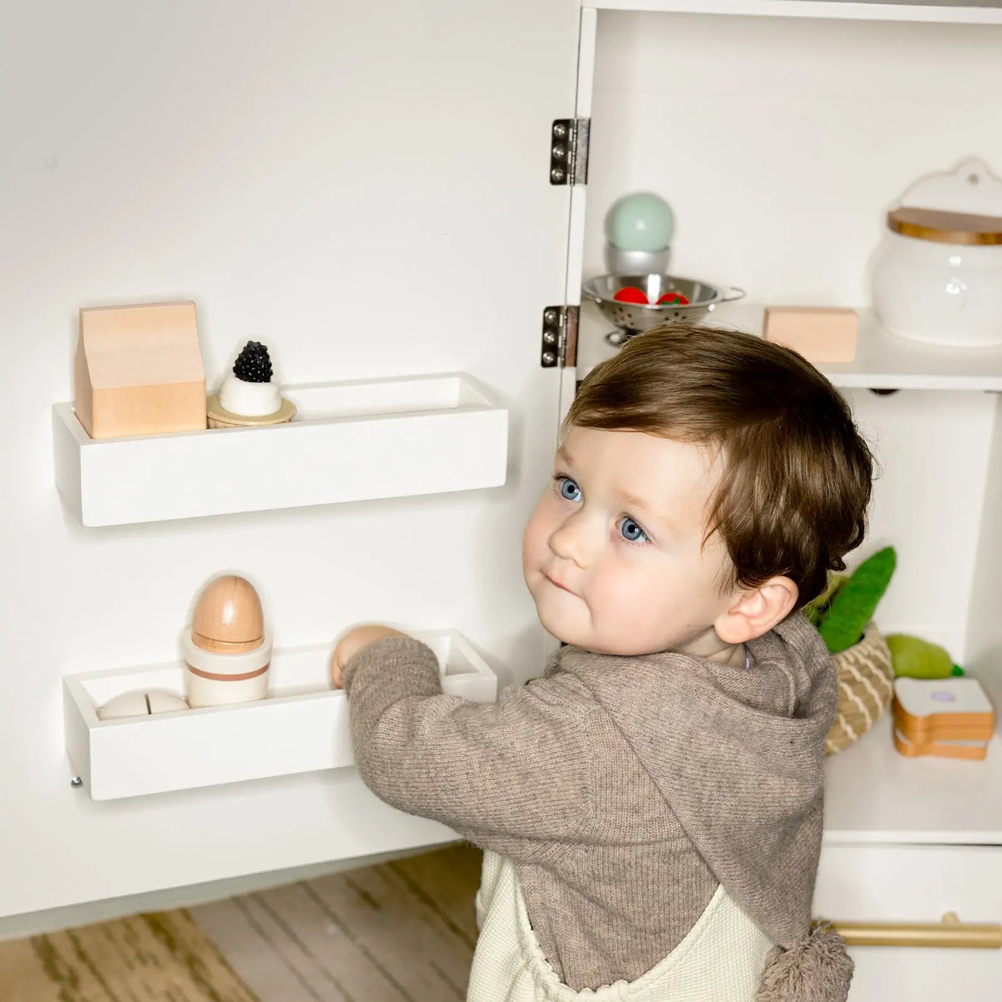 Play Kitchen Accessories – Play Kitchen Fridge: Wooden Cabinet Refrigerator for Kids