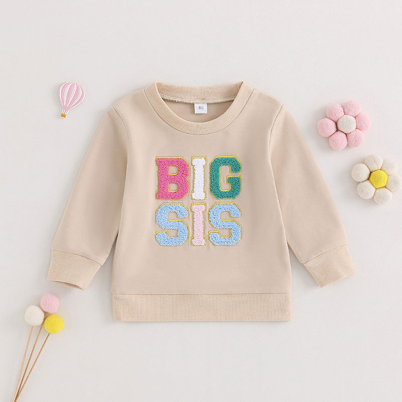 Maya New Girls' Long-sleeved Alphabet Embroidery Long-sleeved Sweater