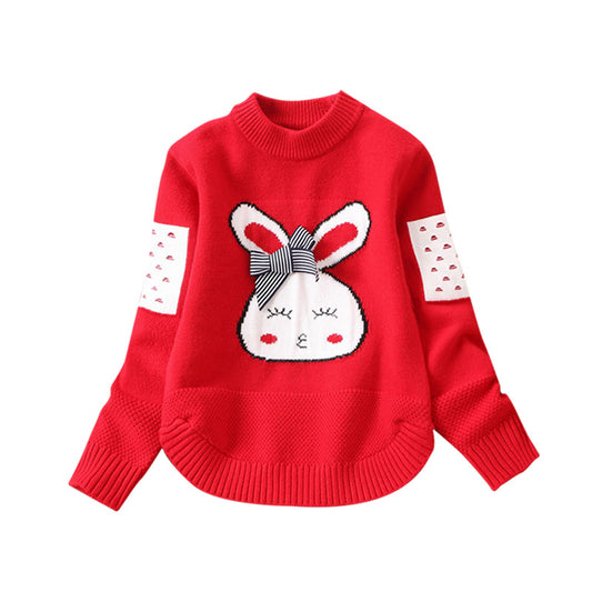 Mia Girls' Round Neck Cartoon Pullover Knitted Sweater