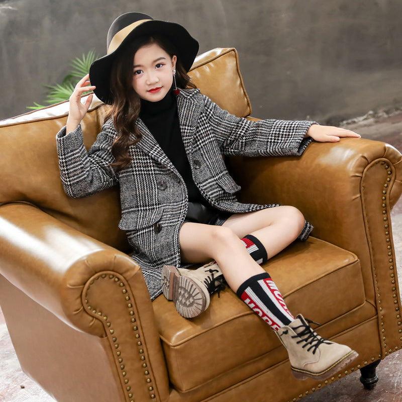 Gennesies Gray plaid houndstooth coat for girls Tops