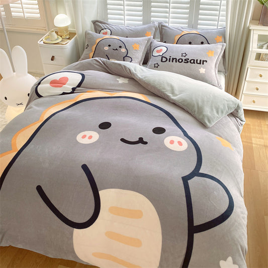 Cute Cartoon Milk Velvet Bedding Set Of Four Bedding - GuGuTon