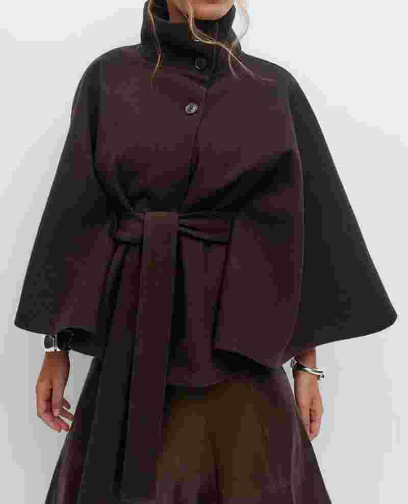 Dionera Elegant Batwing Sleeve Winter Coat With Belt