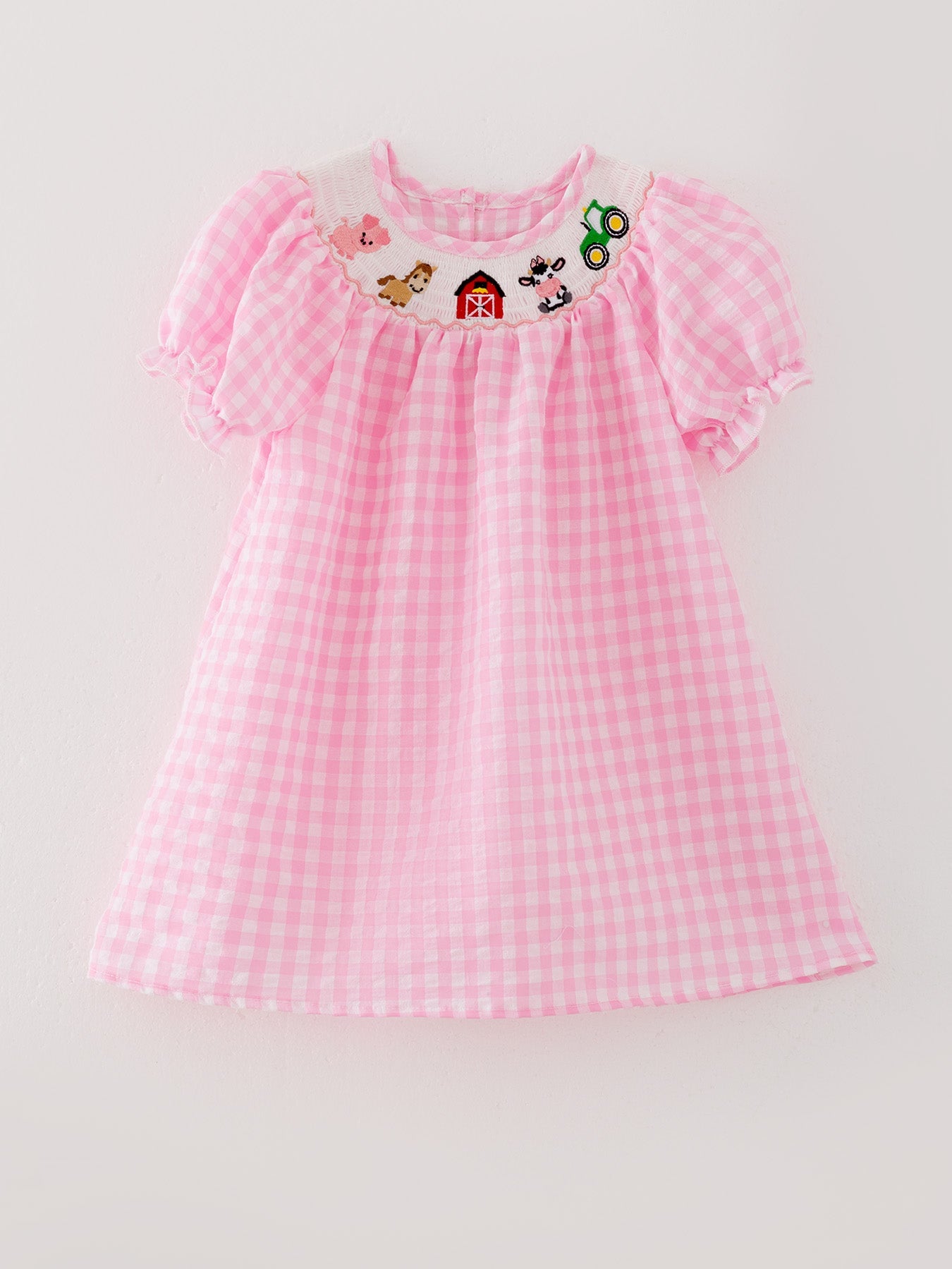 Delia Farm Pink Smocking Embroidered Girls Dress