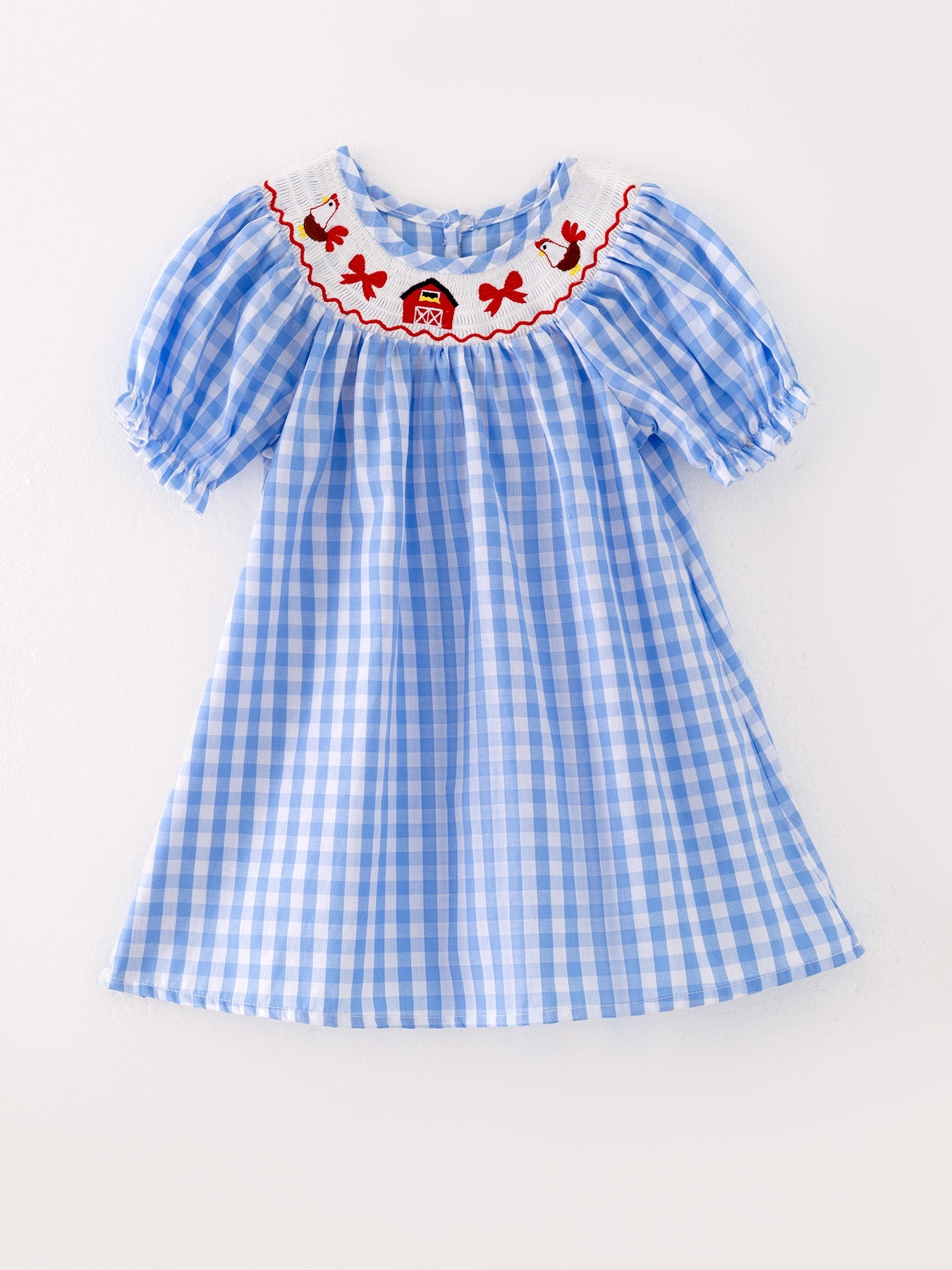 Monique Farm Blue Smocking Embroidered Girls Dress
