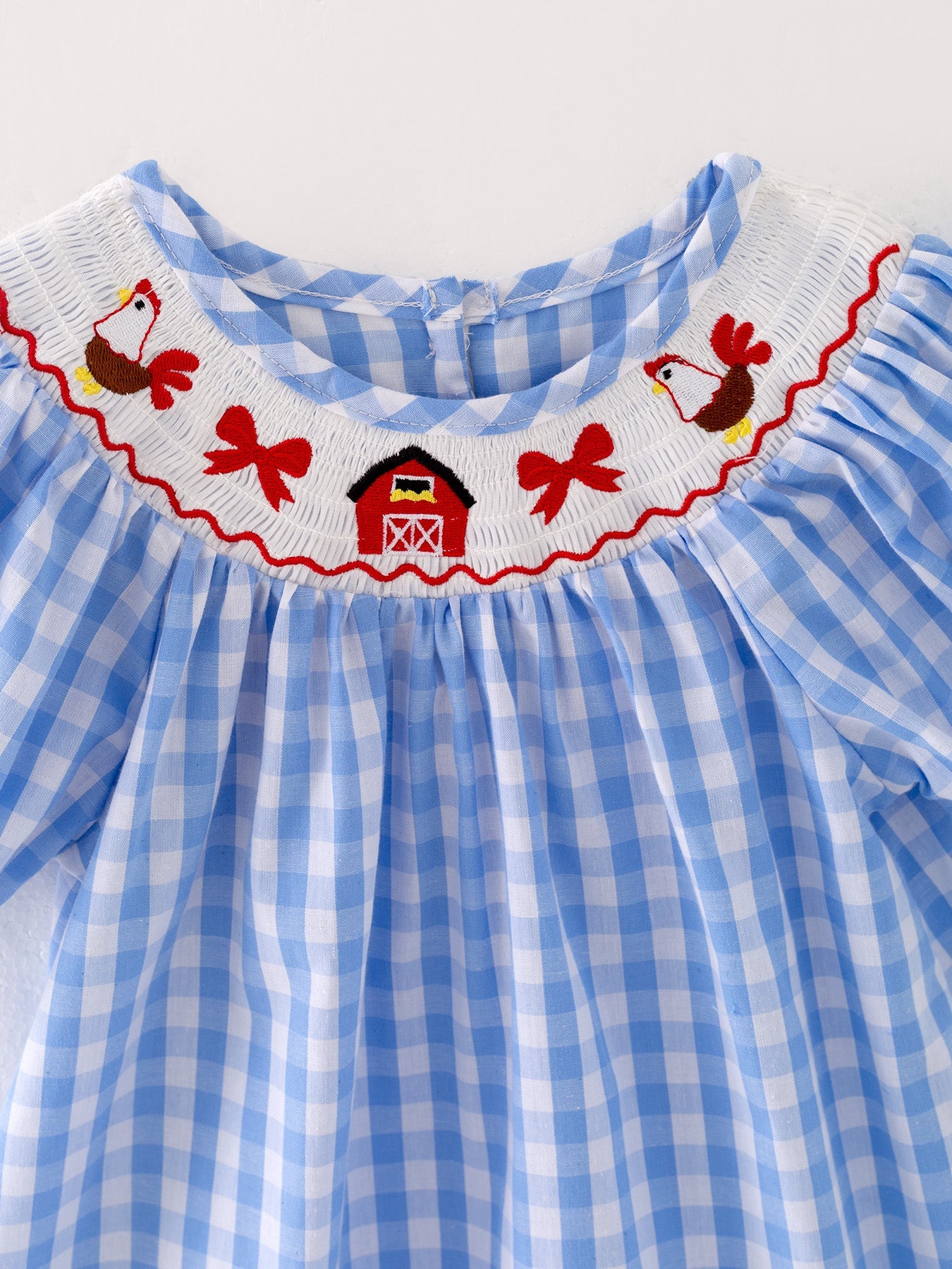 Monique Farm Blue Smocking Embroidered Girls Dress