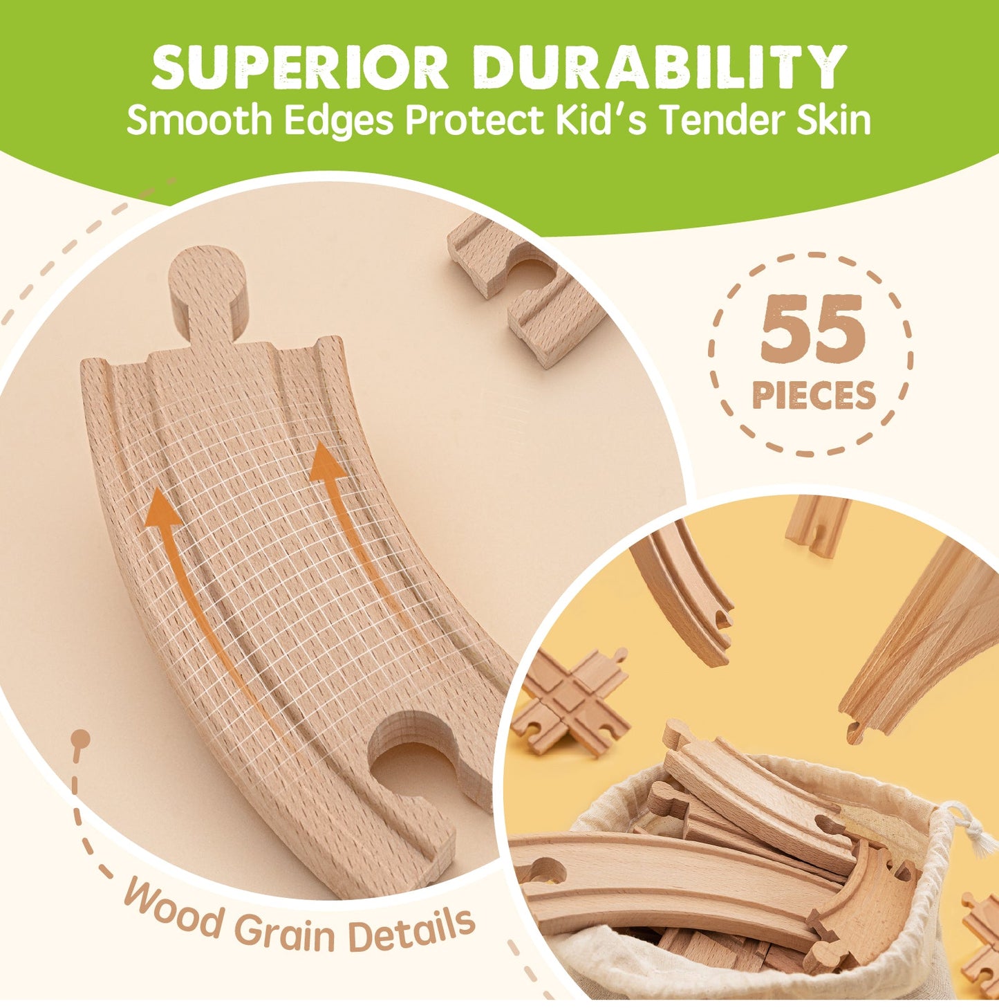 Wooden Track Trains 55 Pcs