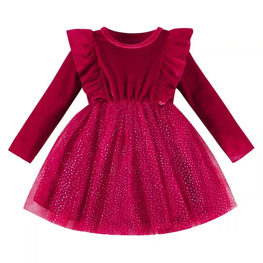 Toddler Christmas Dress Red - Velvet & Tulle, Festive Style