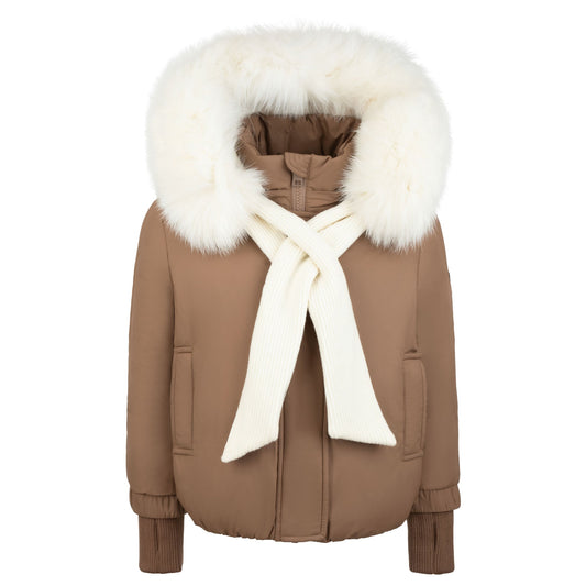 Charlie Girls Tan/Ivory Shawl Winter Coats