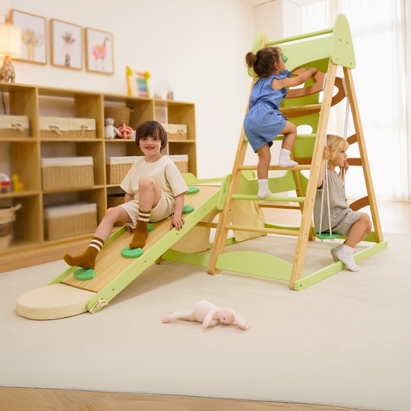 Wooden Jungle Gym Climber – Montessori Toddler Playset with Slide