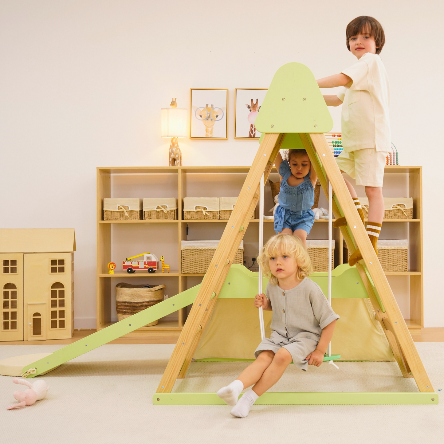 Wooden Jungle Gym Climber – Montessori Toddler Playset with Slide