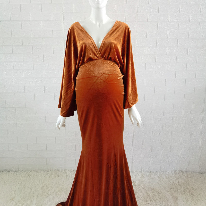 Magnolia Solid Color Cotton Velvet Boho Maternity Maxi Dress