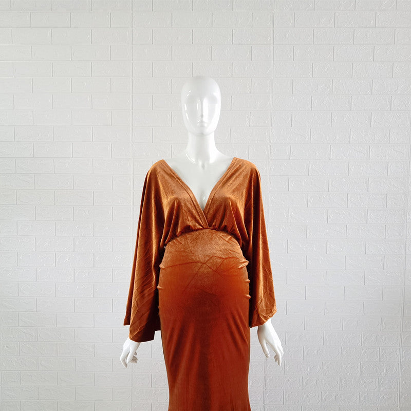 Magnolia Solid Color Cotton Velvet Boho Maternity Maxi Dress