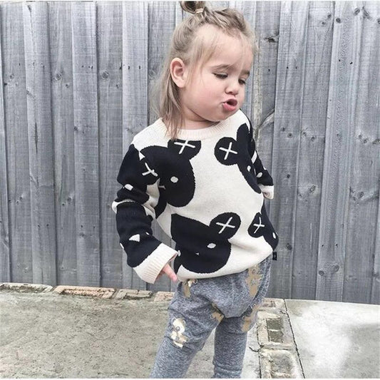 Harper Girls Baby Black And White Bear Knitted Sweater Top