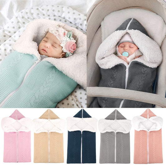 Baby Sleeping Bag Newborn Winter Warm Infant Button Knit Swaddle Wrap
