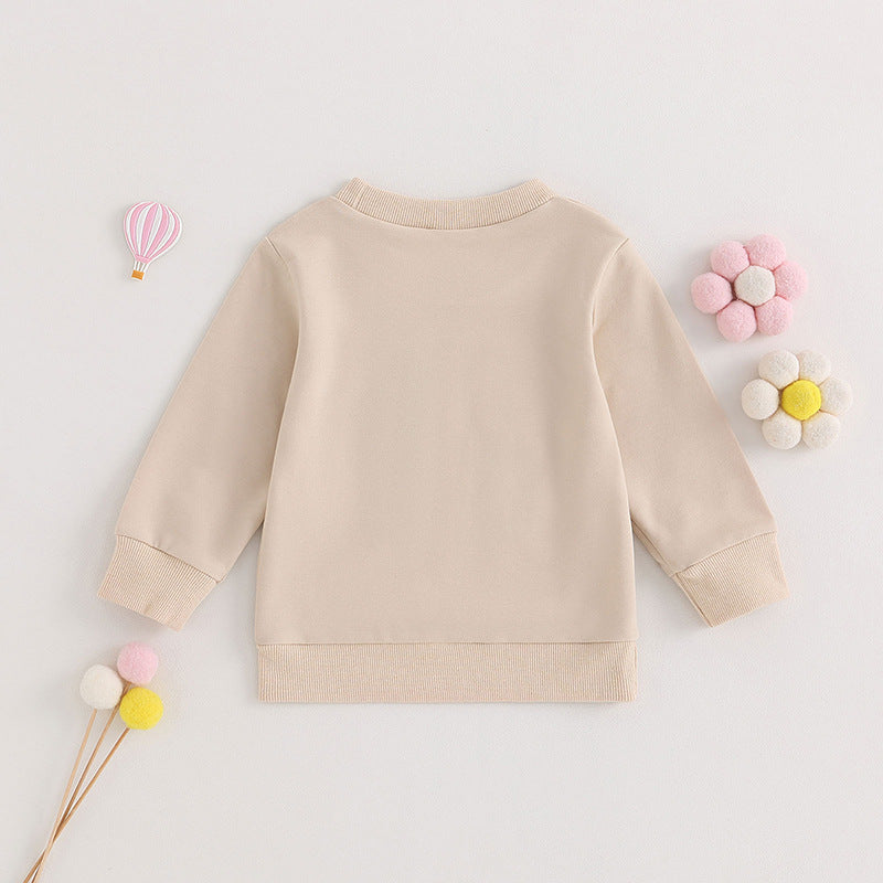 Maya New Girls' Long-sleeved Alphabet Embroidery Long-sleeved Sweater