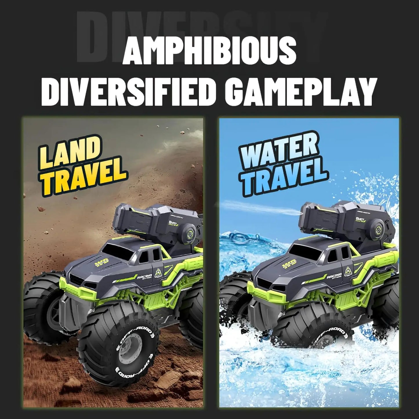 HYPERLIVING Amphibious Remote Control Car, RC Car with Shoot Water Toys, Stunt Vehicle Radio Controlled Car 360° Waterproof Water Cannon Truck Toy Kids Gifts for 6+ Years Boys Girls