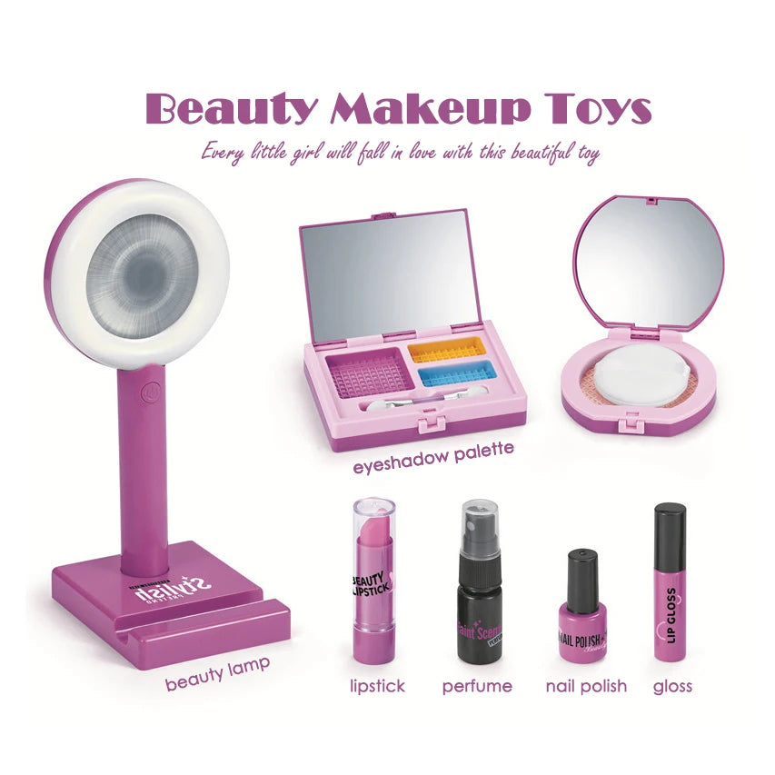 Girls' Pretend Play Makeup Kit, Ages 3+, Realistic Cosmetic Game Set with Illuminated Makeup Light - Ideal Gift for Birthday