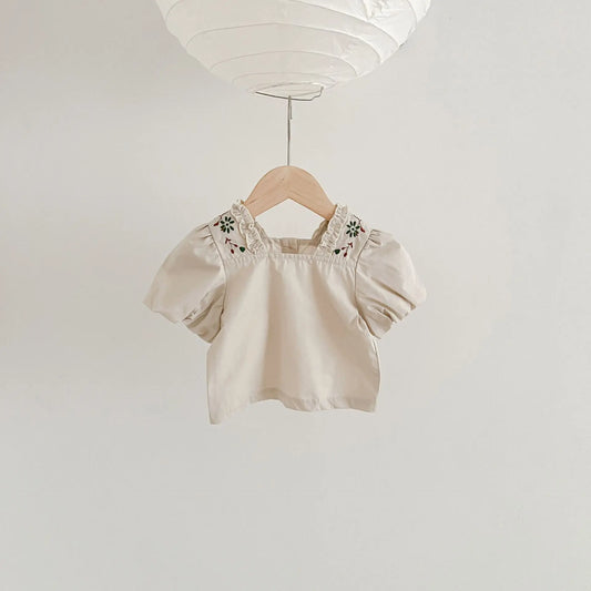 Leslie Flower Embroidery Cotton Tops