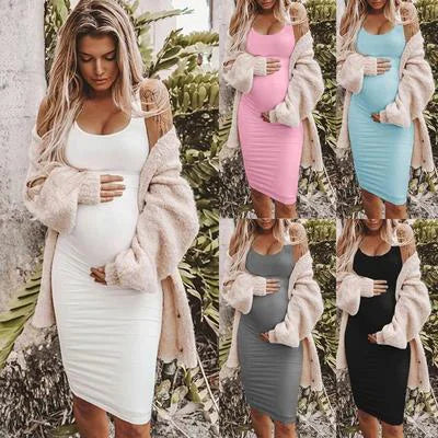 Maggie Sleeveless Round Neck Maternity Dress for Pregnant Women