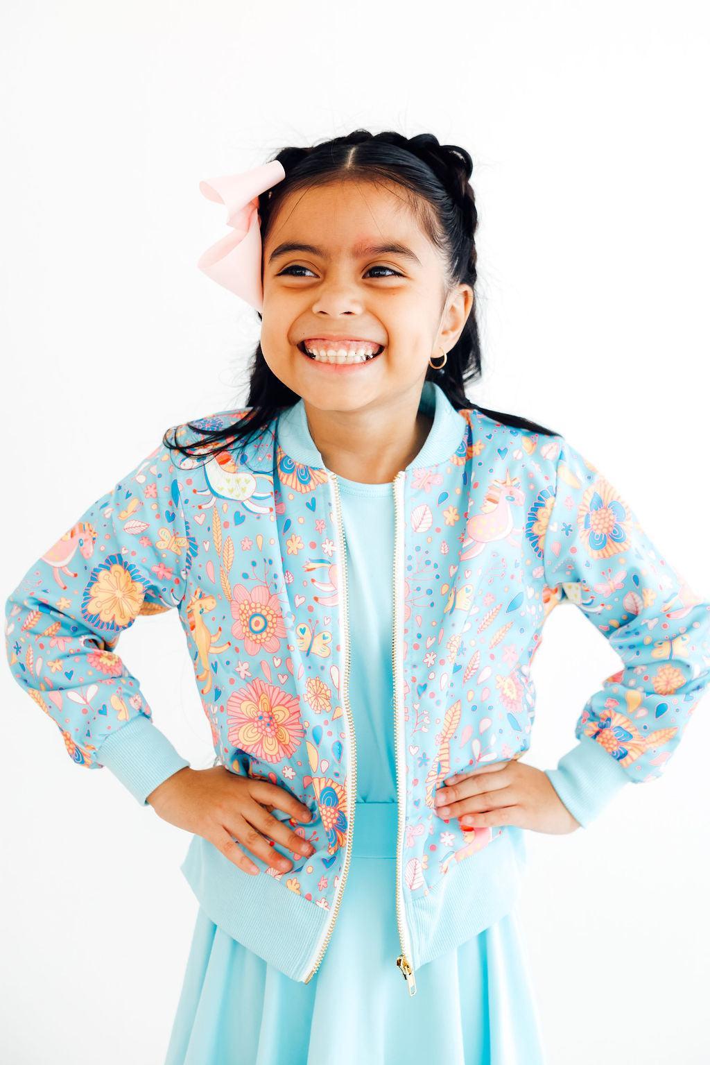 Berenice Blue Retro Unicorns Satin Jacket
