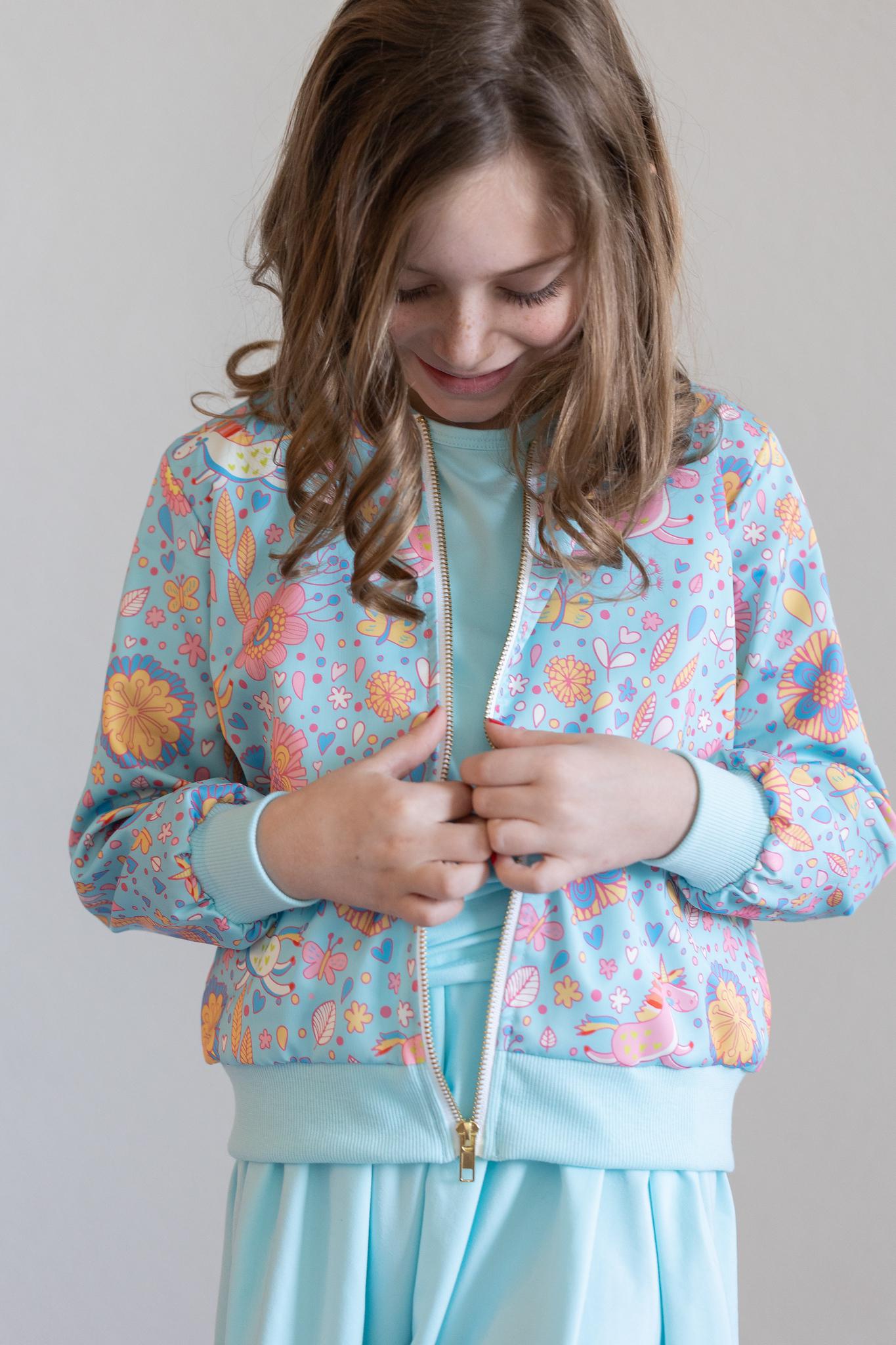 Berenice Blue Retro Unicorns Satin Jacket