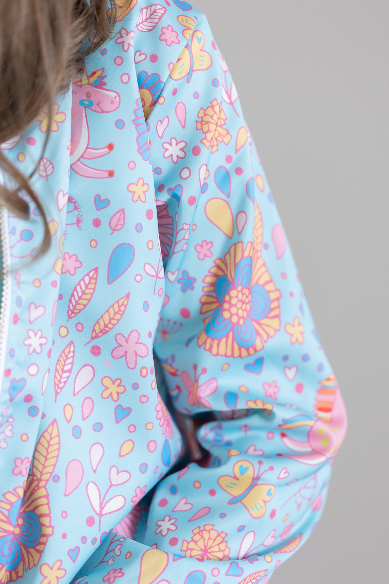 Berenice Blue Retro Unicorns Satin Jacket