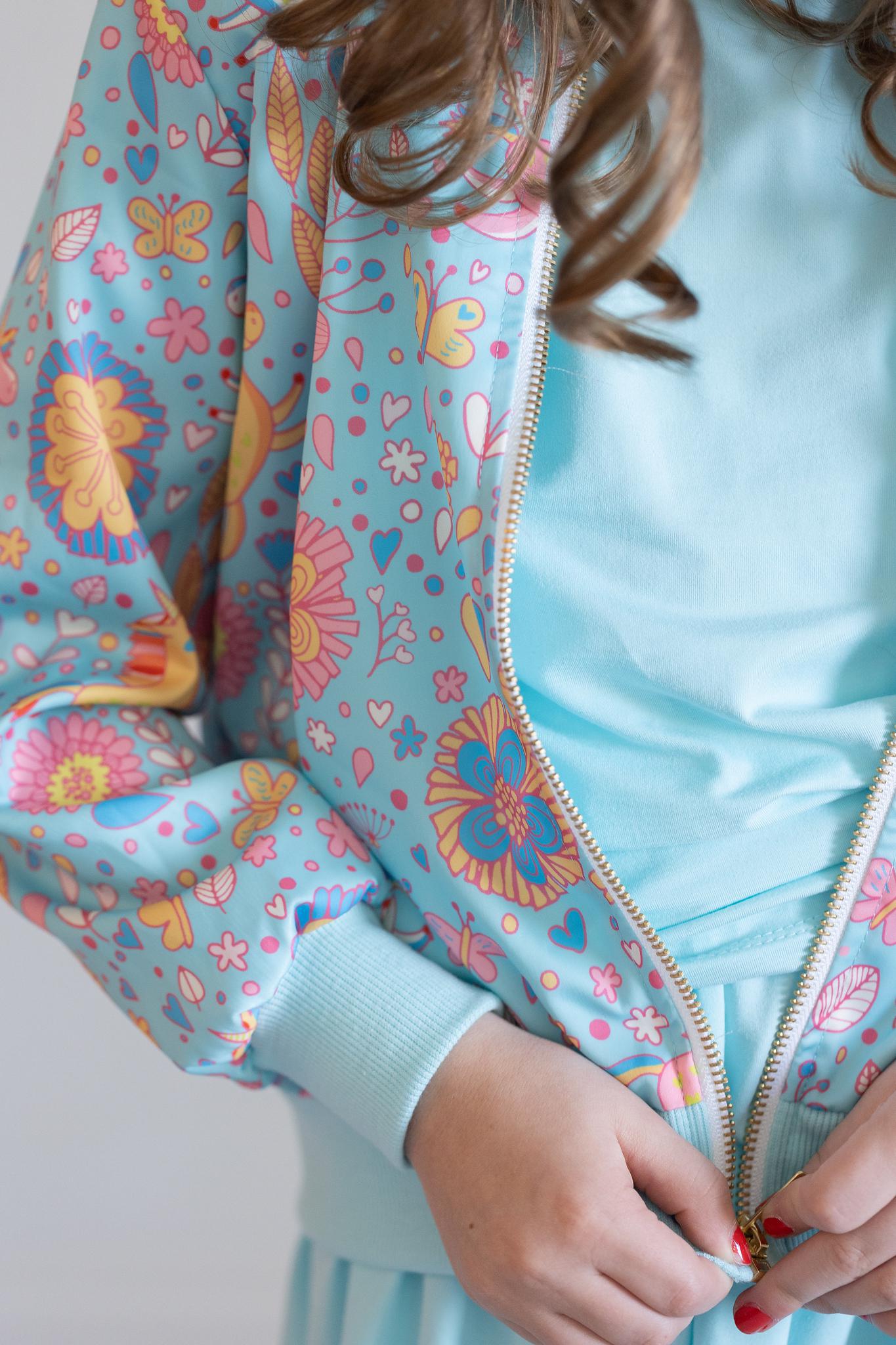 Berenice Blue Retro Unicorns Satin Jacket