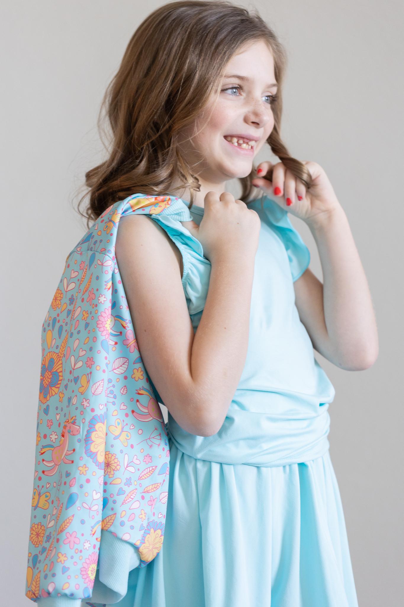 Berenice Blue Retro Unicorns Satin Jacket