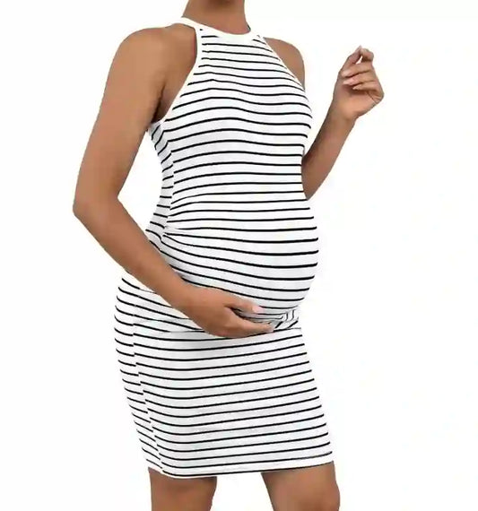 Mairena Striped Maternity Dress with Halter Neck - Perfect Fit
