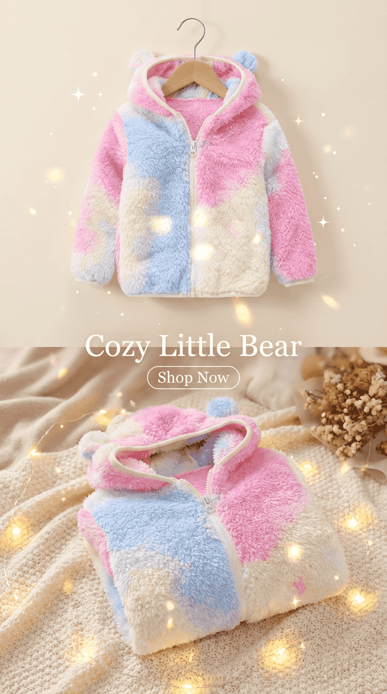 Leiny Toddler Bear Ear Fleece Hoodie - Warm Winter Jacket