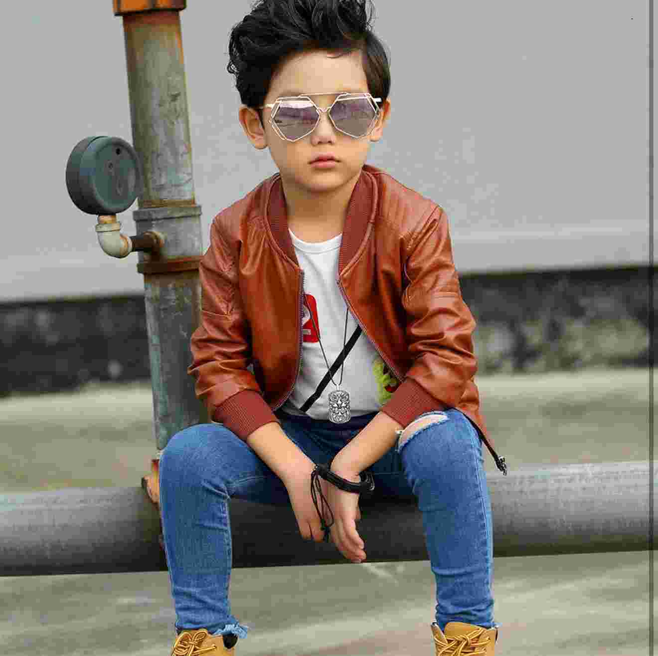 Brandon Boys Motorcycle Jacket - Faux Leather Coat for Kids