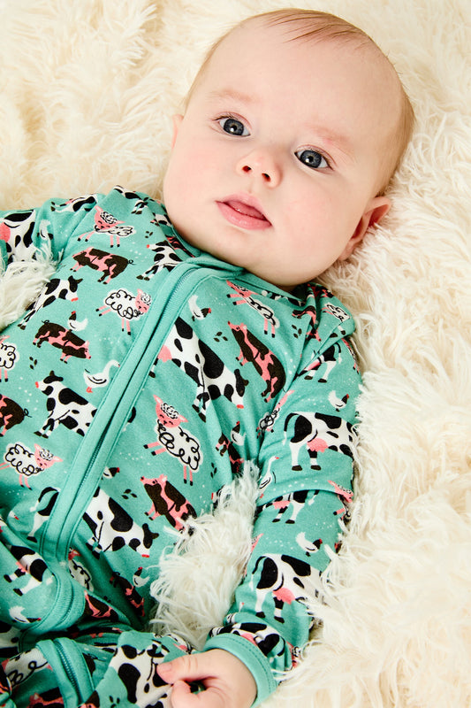 Jonah Soft & Stretchy Zipper Footie - Farm Friends