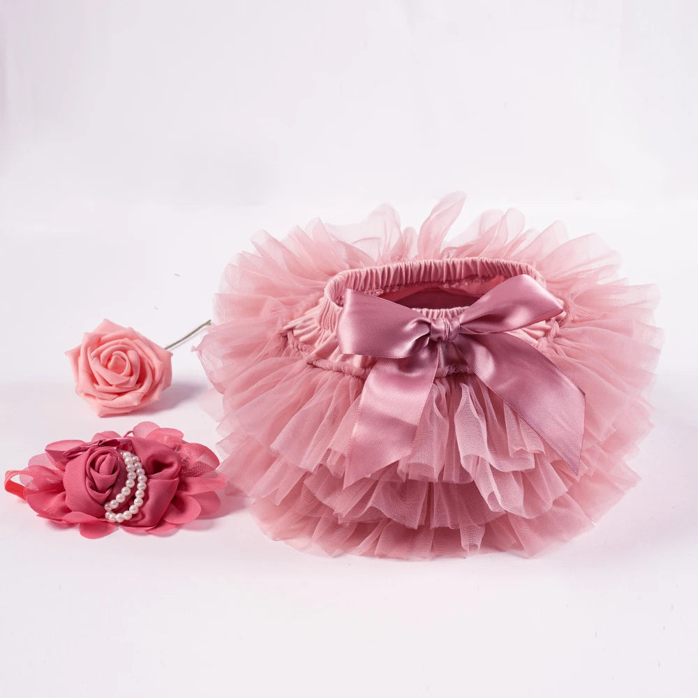 Baby Girls Tulle Tutu Bloomers Infant Newborn Diapers Cover 2pcs Short Skirts+Headband Set