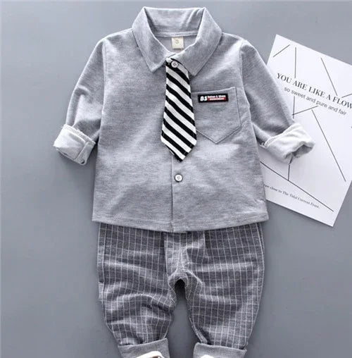 Landon Boy's 2-piece long-sleeved shirt with tie and pants - GuGuTon baby store - Baby Fashion - Toddlers Outfits - Babies Outfits - Toddler Clothes - Kids Clothing - Newborn Clothes - Newborn Wear - Kids Wear - Trending Clothes - Trending Outfits - Fall Fashion - Winter Fashion - Girls Clothes - Boys Clothes - Babies Wear - Kids Accessories - KidsWear - Summer Clothes - Summer Fashion - Summer Trend - Falls Sweaters - Tops - Bottom - Jeans - Blouse - Dresses - Newborn Dresses - Toys