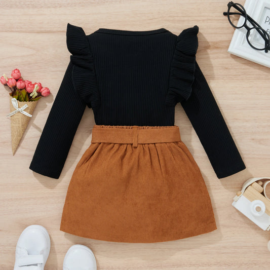 Citgeett Autumn Kids Girls Skirt Set Long Sleeve Tops Elastic Waist